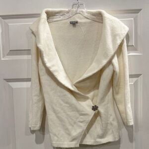 Ann Taylor Cream Women's Wrap Cardigan with Floral Stone Button